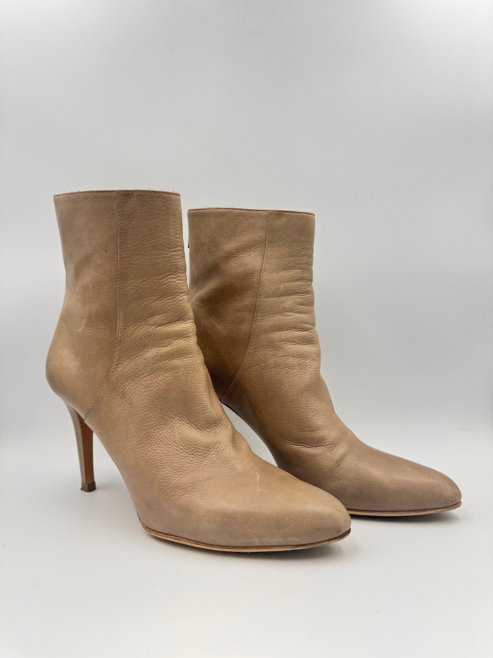 Jimmy Choo Taupe Leather Pointed-Toe Ankle Boots